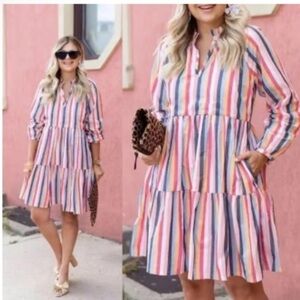 J. Crew Pastel Stripe Belted Button Up Dress Womens Waist Tie Womens Short